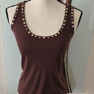Daisy Fuentes Chocolate Tank with Gold Details